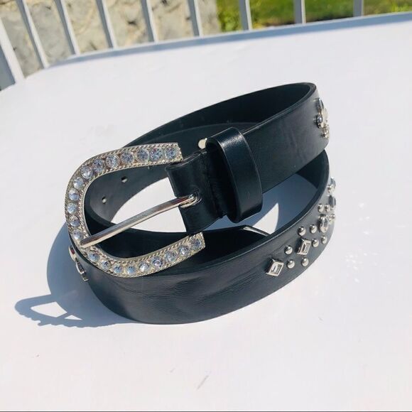 Accessories - Faux black leather bling belt